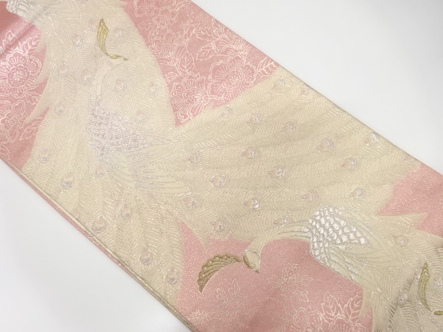 JAPANESE KIMONO / ANTIQUE FUKURO OBI / SILK / WOVEN PEACOCK